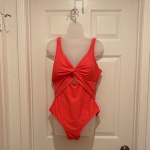 DKNY Vibrant Coral Cutout One Piece Swimsuit